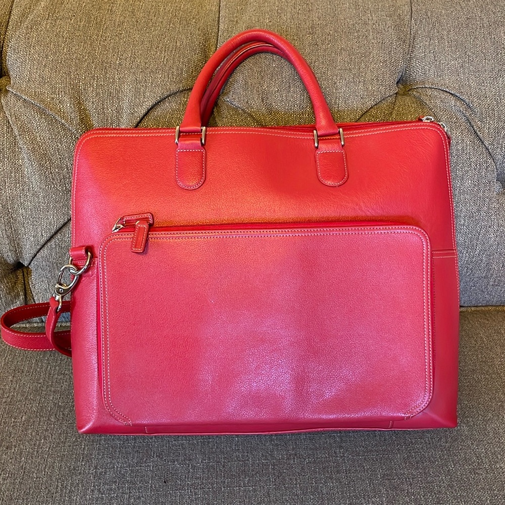 Levenger Crimson Laptop Bag with Front Pocket